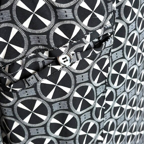 Jane Lamerton (Australia) True Wrap Dress w/Collar Geo Print - Black/Ivory - 12 - Picture 9 of 11